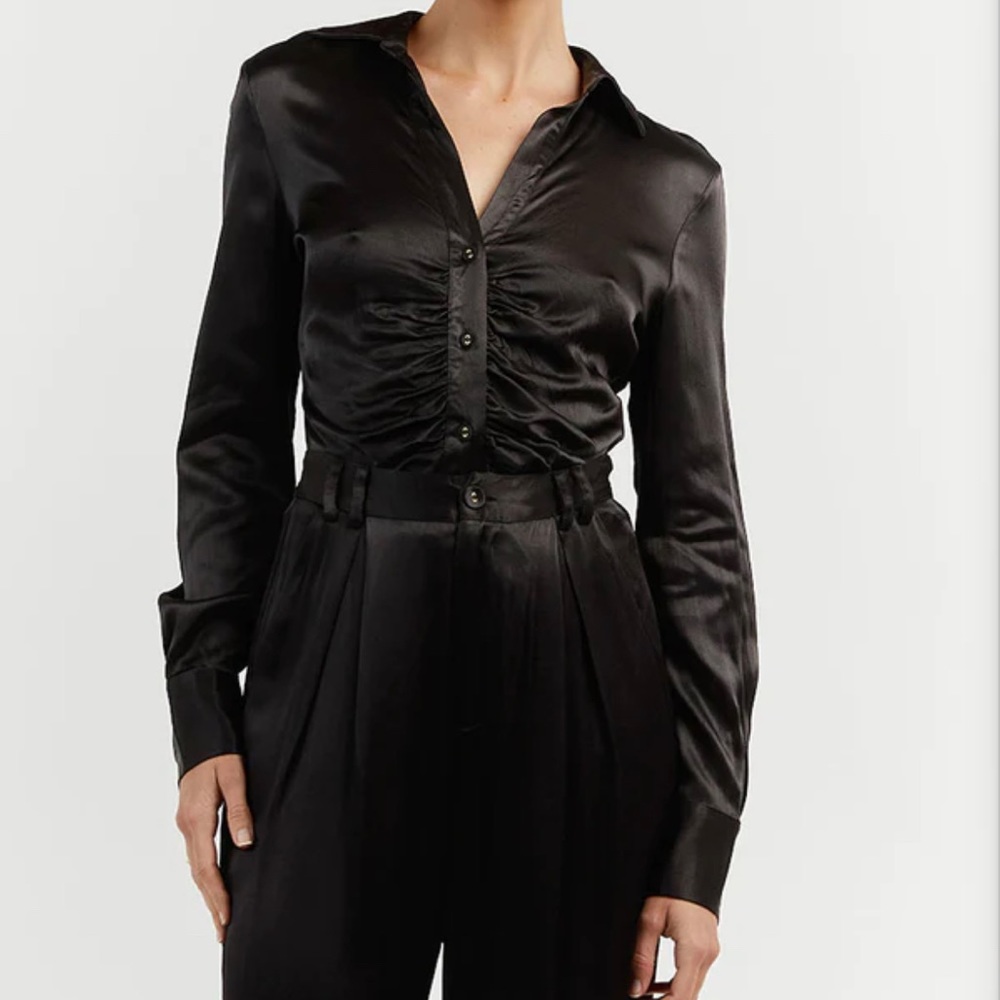 DISSH BLACK SATIN GATHERED TOP AUS 8/US 4